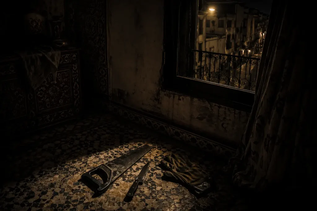 جزار طنجة مسرح جريمة داخل شقة بطنجة يظهر أدوات حادة ومنشار