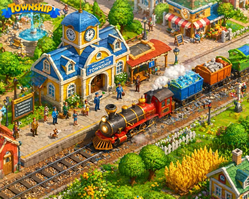 قطار محمل بمواد بناء (أسمنت ومطارق) يصل إلى محطة Township